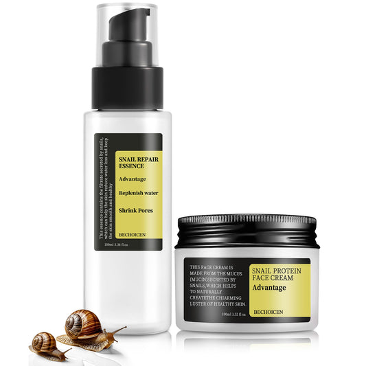 BECHOICEN Advanced Snail Mucin Skincare Set forTeen Girl&women,Skin Care Gift Sets With Snail repair serum&Snail Protein Face cream,Hydrating,Pore-Reducing,Travel Kit for All Skin Types,2pcs
