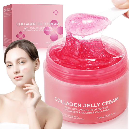 Uocasi Collagen Jelly Cream- Freeze-Dried Hydrolyzed Collagen - Elasticity & Hydration, Reduce Fine Lines & Dullness -No artificial color- Day and Night,Best Facial Moisturizer For All Skin Types(3.38 fl.oz)