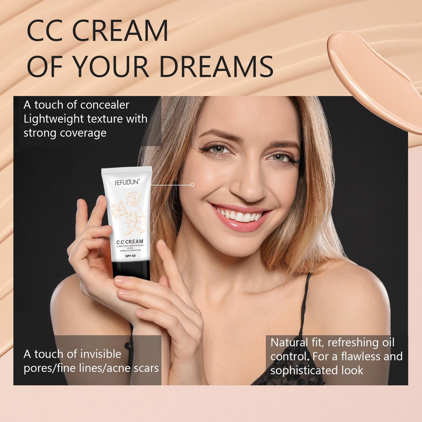 EONFAVE CC Cream - CC Cream Foundation - CC Cream Lightweight Skin Perfector Tinted Moisturiser - Full Coverage Invisible Pores Face Concealer Makeup CC Cream Light with SPF 50