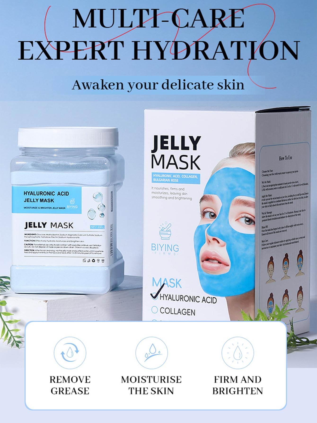 Jelly Face Mask Kit, Peel Off Powder 650g Jelly Face Mask Set Moisturizing and Hydrating Repair and Smooth Skin Care for Home Salon Spa Kit (HYALURONIC ACID)