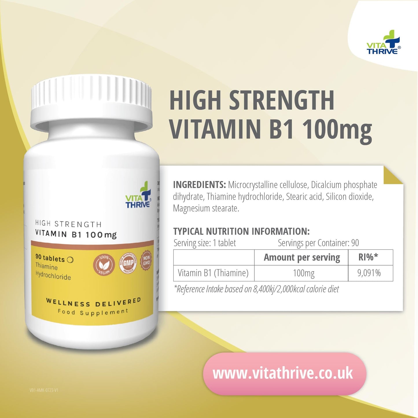 Vita Thrive VitaThrive® Thiamine Vitamin B1 100mg – 90 Tablets