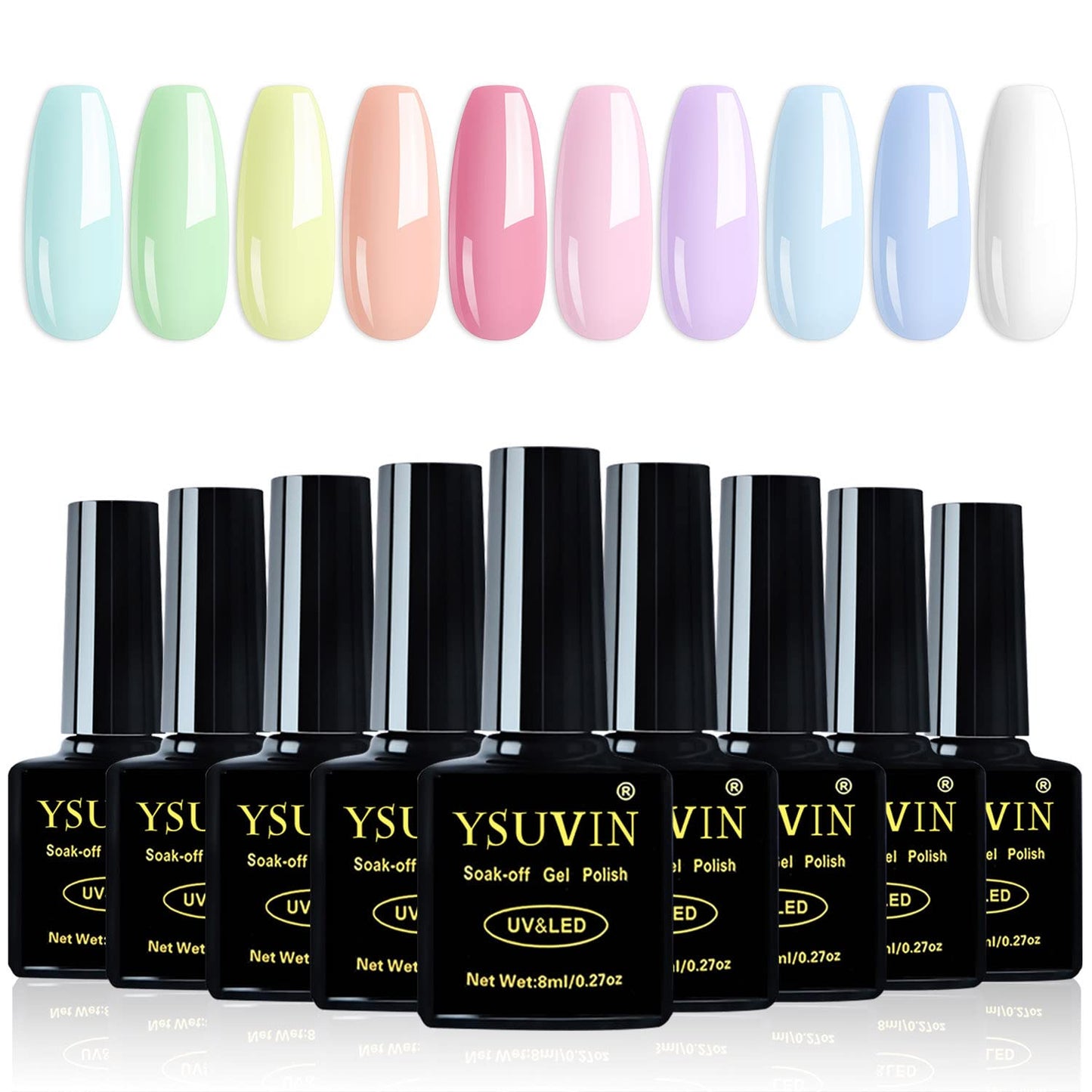 Yueshop 10pcs x 8ml Nail Gel Polish Macaron Candy Pastel Series Set 10 Colors Blue Pink Green Yellow White Soak off UV/LED Gel Nail Polish Long Lasting Gel Varnish Manicure (Pastel Candy)
