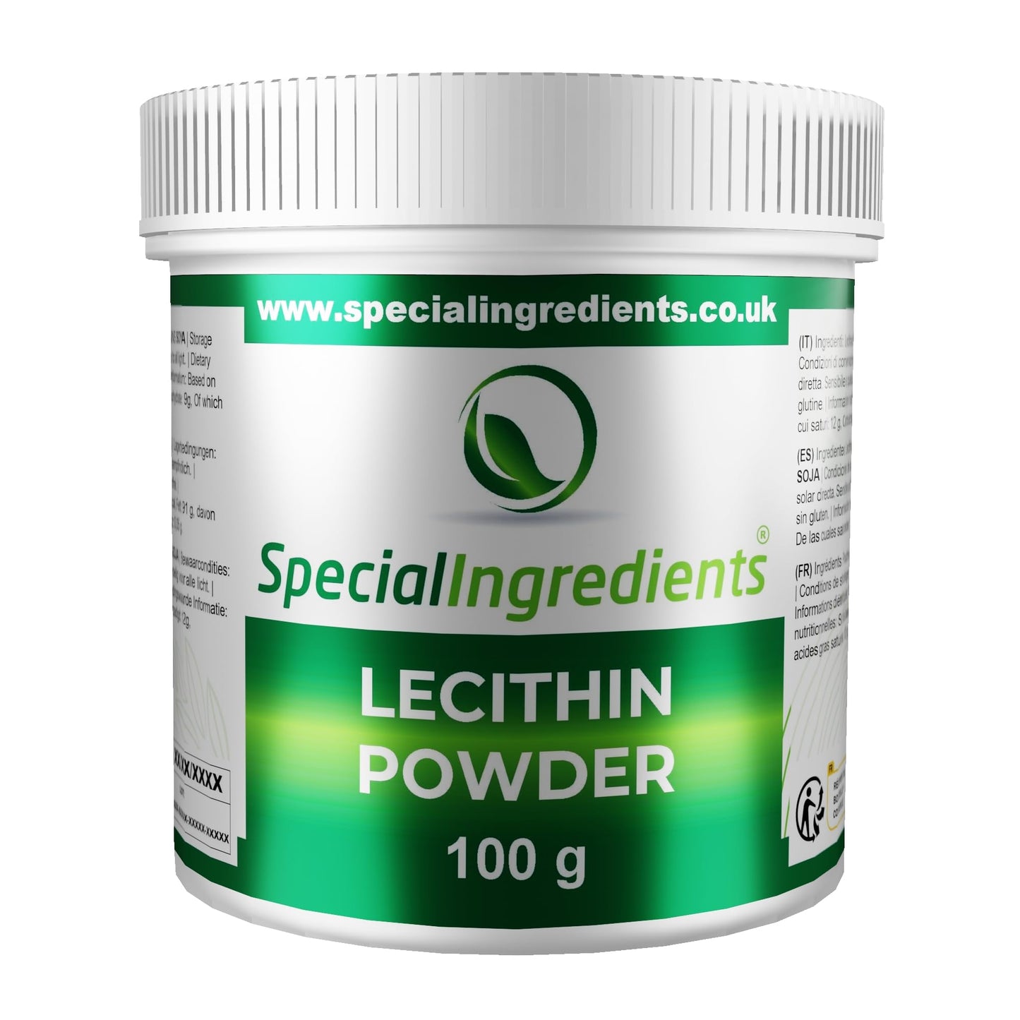 SPECIAL INGREDIENTS Lecithin Powder 100g Premium Quality - Suitable for Vegan, Non-GMO, Gluten Free – Recyclable Container