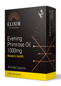 ELIXIR NUTROLOGY Evening Primrose Oil 1000mg 30 Capsules - Supports Women’s Health, Rich in Gamma-Linolenic Acid (GLA), with Vitamin E for Skin Health & Antioxidant Protection.