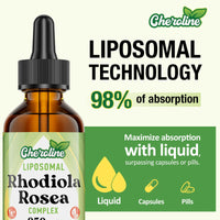 Cheroline Liposomal Rhodiola Rosea 950 mg, 9-in-1 rhodiola Rosea Drops 60 ml, Rhodiola Root Liquid Tincture, Vegan Adaptogenic Herb Supplement for Energy, Stress & Mood (Pack of 1)