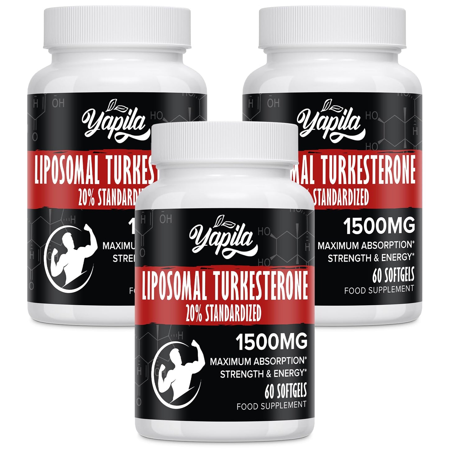 Yapila Liposomal Turkesterone Supplement - 1500mg Ajuga Turkestanica Extract, Standardized to 20% Turkesterone, Max Absorption, High Strength for Bodybuilding, No Additives, Non-GMO, 3 Package