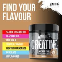 Warrior Creatine Monohydrate Powder 300g – Micronised – Proven to Improve Physical Performance and Recovery, 5g Servings (Cool Cola)