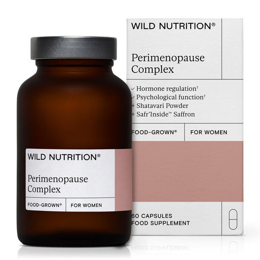 WILD NUTRITION Perimenopause Complex | Perimenopause Supplements (for The Early Stages of Menopause) to Support Hormonal Balance for Women | Shatavari Powder, Magnesium, Saffron Extract | 60 Capsules