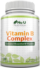 Vitamin B Complex High Strength - 180 Vegan Tablets - 6 Month Supply - Contains all 8 B Vitamins in 1 Tablet - Vitamins B1, B2, B3, B5, B6, B12, Biotin & Folic Acid - Nu U Nutrition