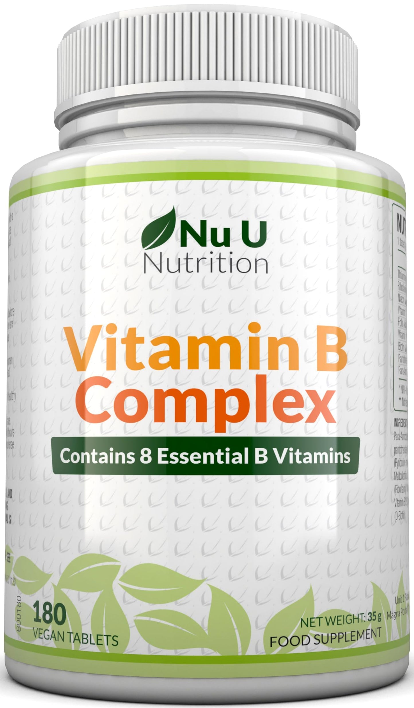 Vitamin B Complex High Strength - 180 Vegan Tablets - 6 Month Supply - Contains all 8 B Vitamins in 1 Tablet - Vitamins B1, B2, B3, B5, B6, B12, Biotin & Folic Acid - Nu U Nutrition