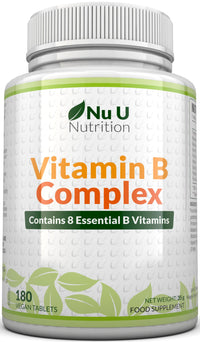 Vitamin B Complex High Strength - 180 Vegan Tablets - 6 Month Supply - Contains all 8 B Vitamins in 1 Tablet - Vitamins B1, B2, B3, B5, B6, B12, Biotin & Folic Acid - Nu U Nutrition