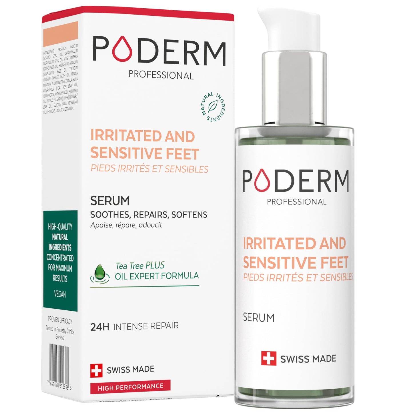 PODERM – IRRITATED AND SENSITIVE FEET – Repairs and Soothes Skin Irritations in 24h – Purifies and Nourishes Intensely for 24h – Enriched with Tea Tree – Foot Care – Swiss Made