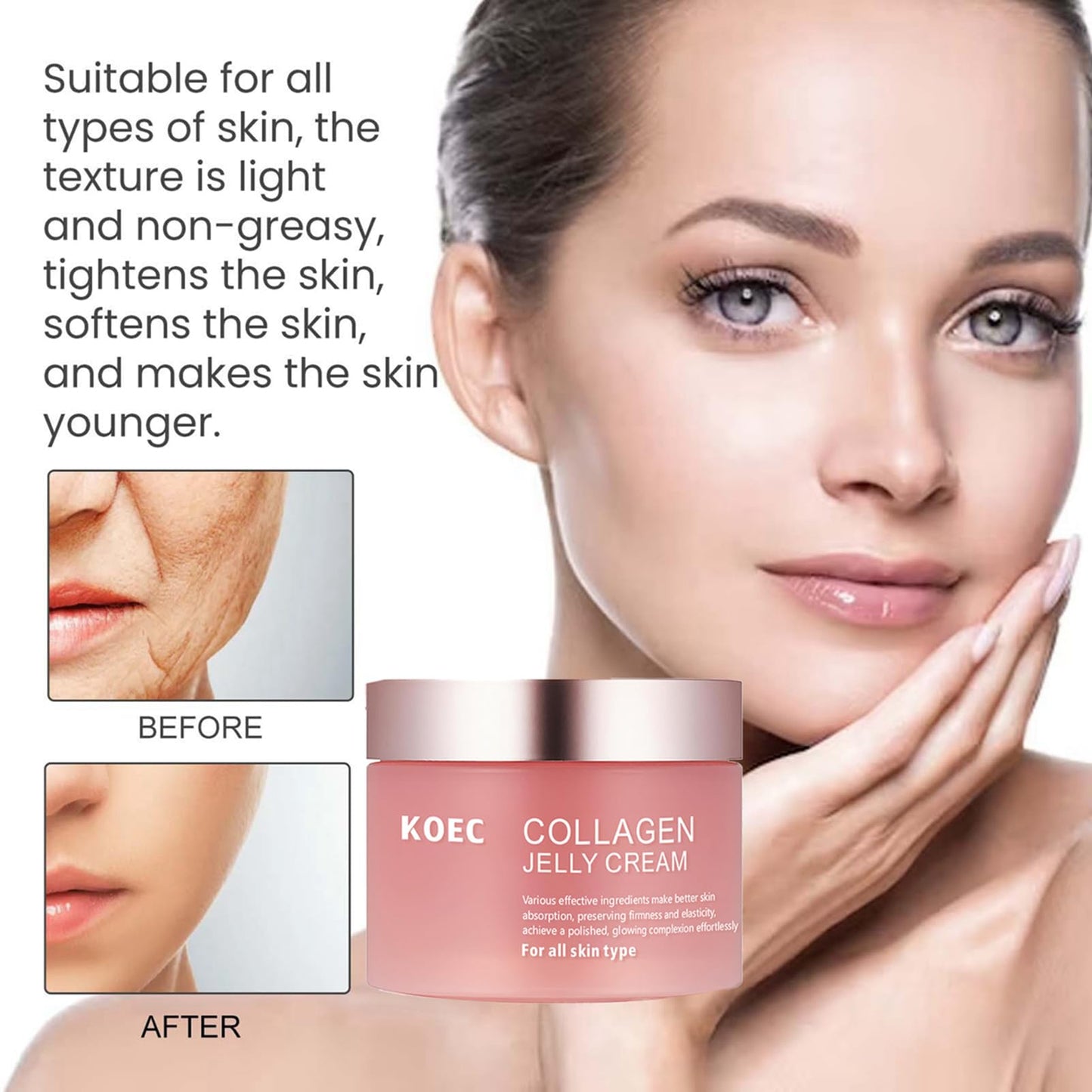 Fashion Base Collagen Jelly Face Serum,Collagen Jelly Cream with Niacinamide & Hydrolyzed Collagen,Korean skincare Face Serum Moisturiser - Boosts Skin's Barrier Hydration and Glow,For All Skin Types(100G)