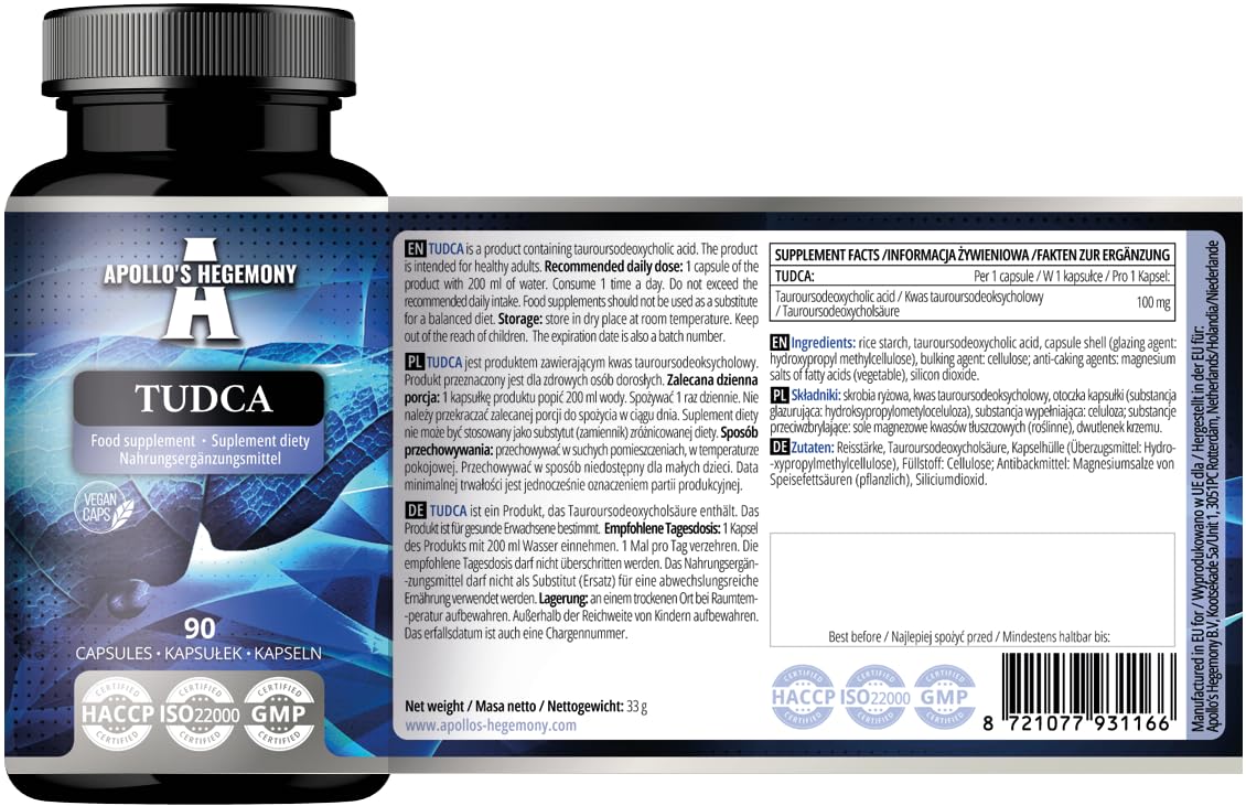 APOLLO'S HEGEMONY Tudca 100mg - 90 Vegan Capsules - A Bile Salt Dietary Supplement to Support Digestion and Liver Function - 3 Months Supply - by Apollo's Hegemony