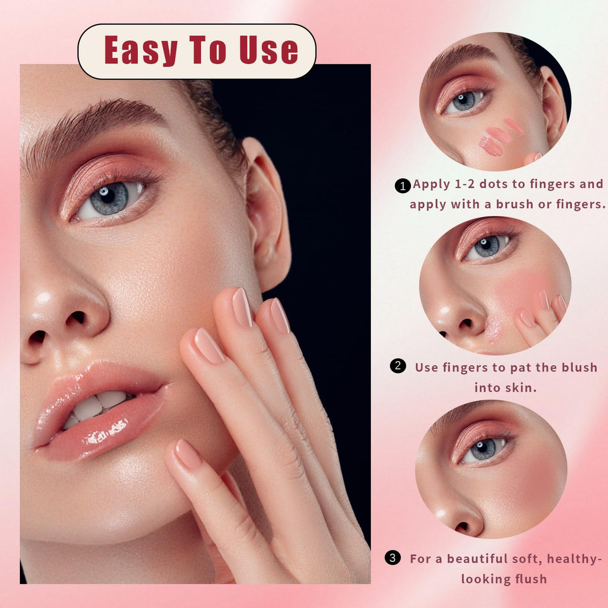 Onperpoe 4 Pcs Milk Jelly Blush Stick, Long Lasting 3 in 1 Milk Jelly Blush Stick for Cheeks Lips Eyes, Multipurpose and Blendable Jelly Blush