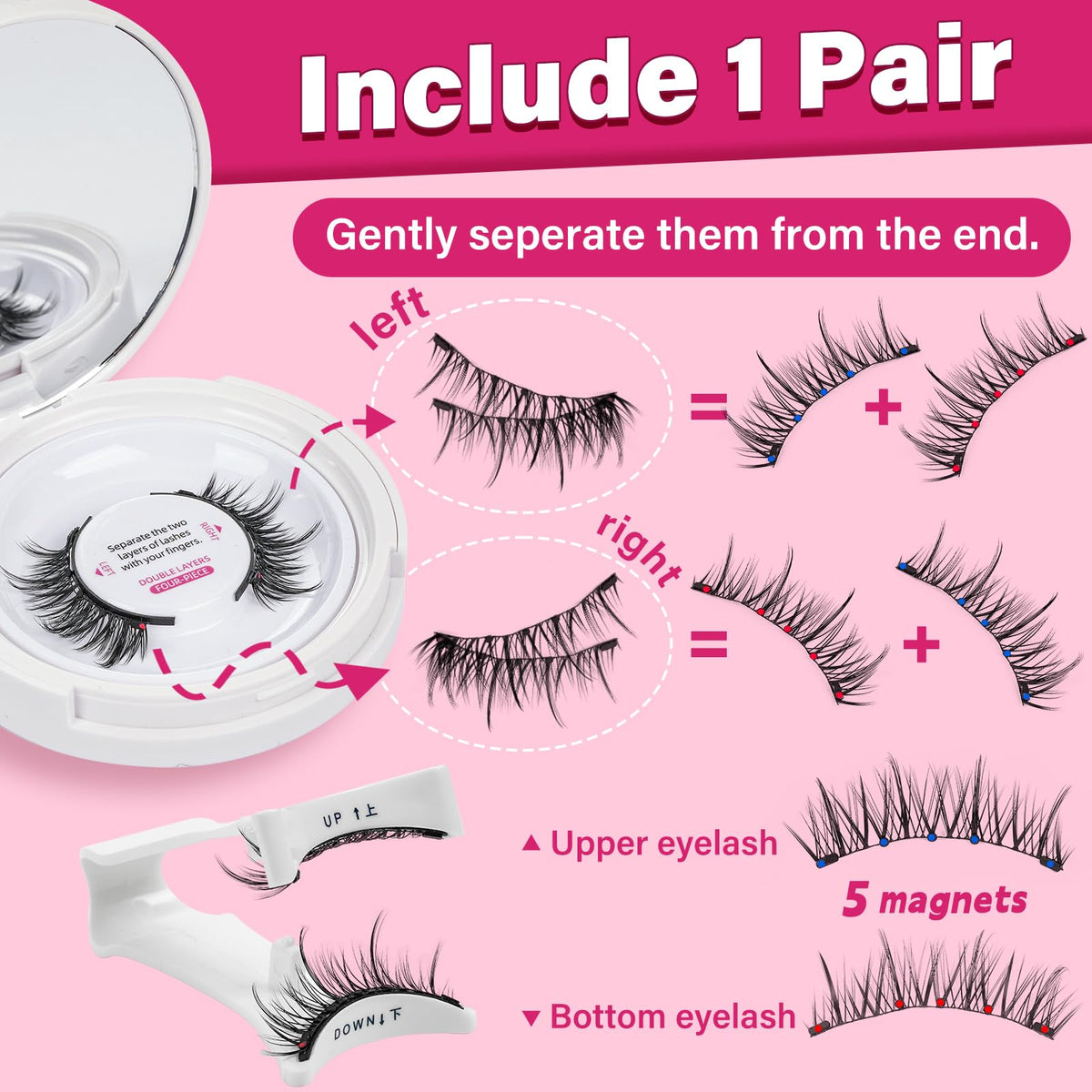 PRO LASHBEAUTY Magnetic Eyelashes With Applicator Long Lasting And Reusable Magnetic Lashes Kit 5Pcs Magnets Per Piece No Glue Needed False Eyelashes Waterproof,Cruelty Free,Easy To Wear(1pair,Vibrant)