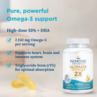 Nordic Naturals Ultimate Omega 3 2X, 2150mg Omega-3 Capsules High Strength Fish Oil Supplements with EPA and DHA, 60 Softgels, Lemon Flavour, Soy Free, Gluten Free