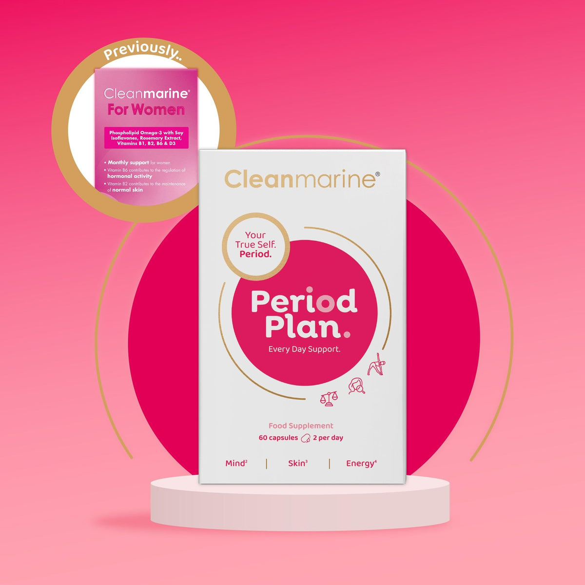 Cleanmarine Period Plan | Unique, All-in-One Blend of Natural Nutrients - Help Balance Your Body’s Daily Needs, All Month Long – Provides Hormonal Support, Plan A for Your Periods - 60 Capsules