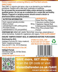 Intelligent Formula Vision Defender BP Eye Health Supplement – Eye Pressure, Circulation & Retinal Support – Plant-Based Natural Bilberry & Pine Bark Extracts Packed with Antioxidants – 60 Vegan Capsules – Made in UK