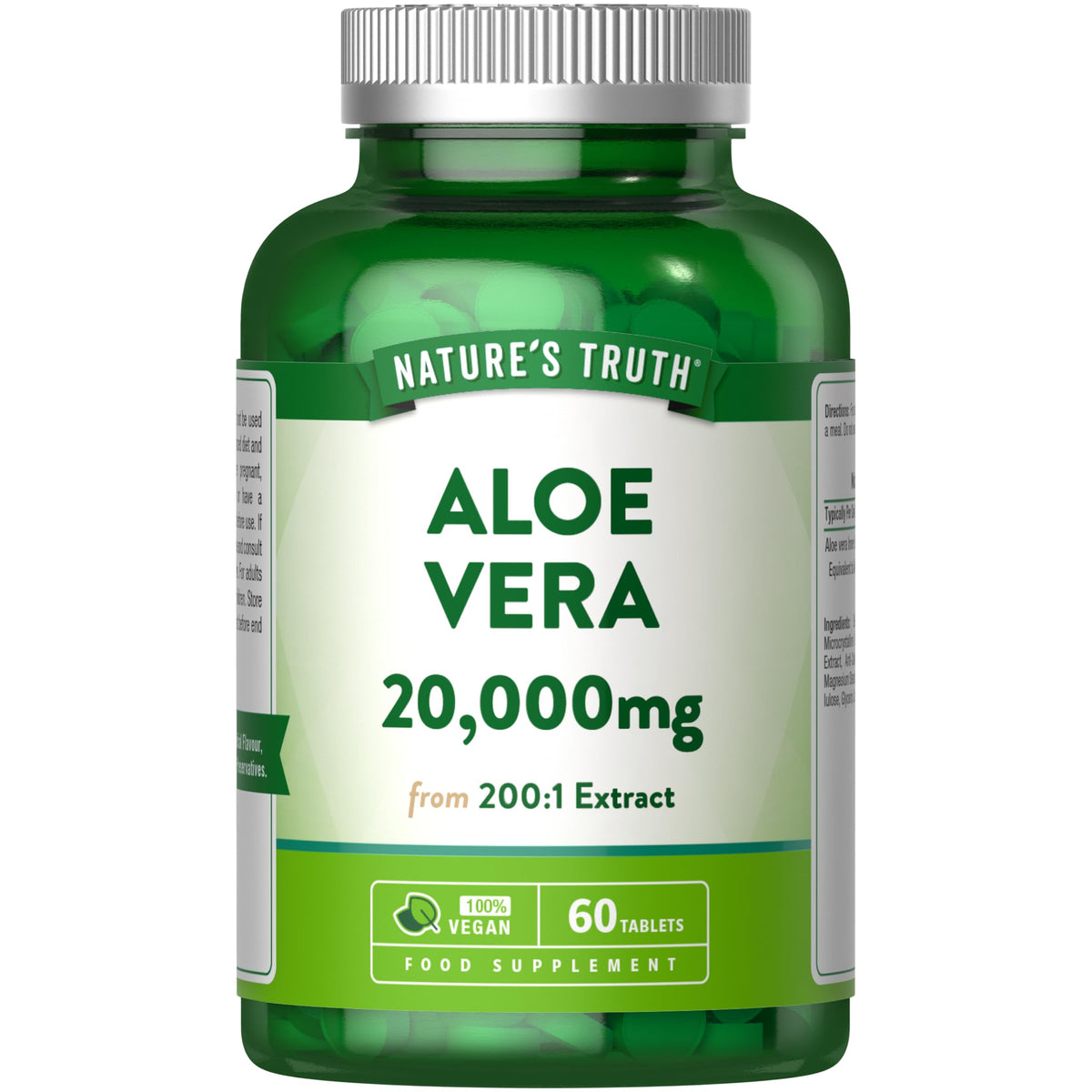 Aloe Vera Tablets 20,000mg | High Strength One-A-Day Formula | Aloe Vera Plant Extract | 60 Tablets | Vegan | Nature's Truth