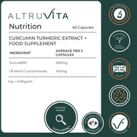 Altruvita AltruVita Curcumin Turmeric Extract, 60 Capsules - High Strength CurcuWIN® 46x Absorption Supplement - Vegan, Expert Formulated for Joint and Digestive Wellness Support - Made in the UK