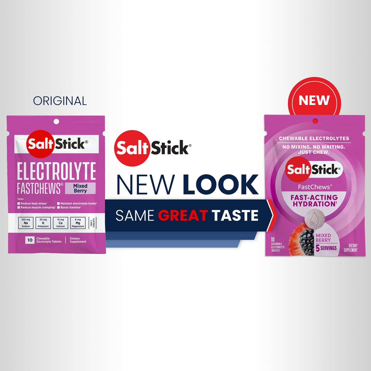 SaltStick Fastchews, Electrolyte Replacement Tablets for Rehydration, Exercise Recovery, Youth & Adult Athletes, Hiking & Sports Recovery, 2 x Packets of 10 Tablets (Mixed Berry)