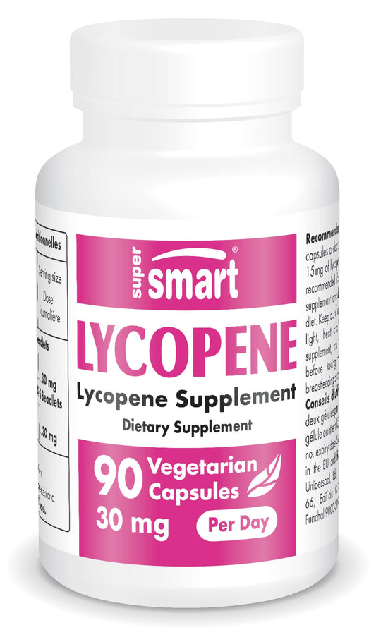 Supersmart - Lycopene 30 mg Per Serving - Extract of Tomato Lycopene Standardized to 10% Lycopene - Raises Lycopene Levels in Blood - Prostate Health | Non-GMO & Gluten Free - 90 Softgels