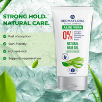 Dermaflora Natural Aloe Vera Gel for Hair with Keratin – 150ml | Lightweight Styling Gel for Men & Women | Flexible Hold, Moisturizing, Non-Flaky Formula, Paraben-Free & Allergen-Free