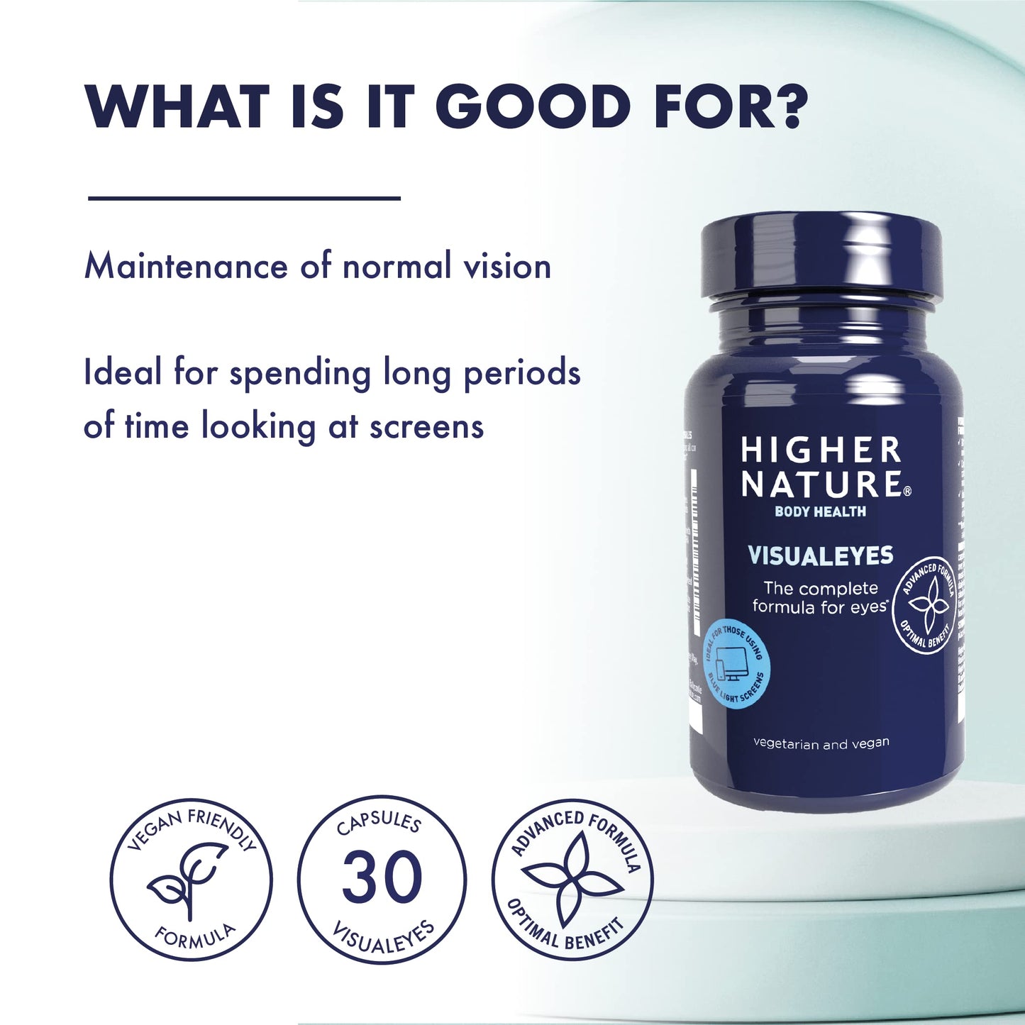 Higher Nature - VisualEyes - Supports Vision - Lutein, Zeaxanthin, Bilberry & Essential Vitamins - 10 Active Ingredients - Vegan - 30 Capsules