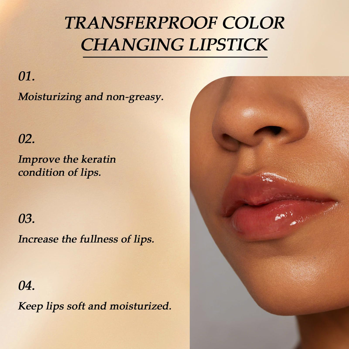 Kenmohuo Transferproof Colour Changing Lipstick, Long Lasting 24H Lipstick, Moisturizing Glossy Tinted Lip Gloss with Gold Foil, Temperature Reactive Lip stick for Women, Non-Sticky, Kiss-Proof