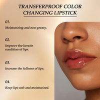 Kenmohuo Transferproof Colour Changing Lipstick, Long Lasting 24H Lipstick, Moisturizing Glossy Tinted Lip Gloss with Gold Foil, Temperature Reactive Lip stick for Women, Non-Sticky, Kiss-Proof