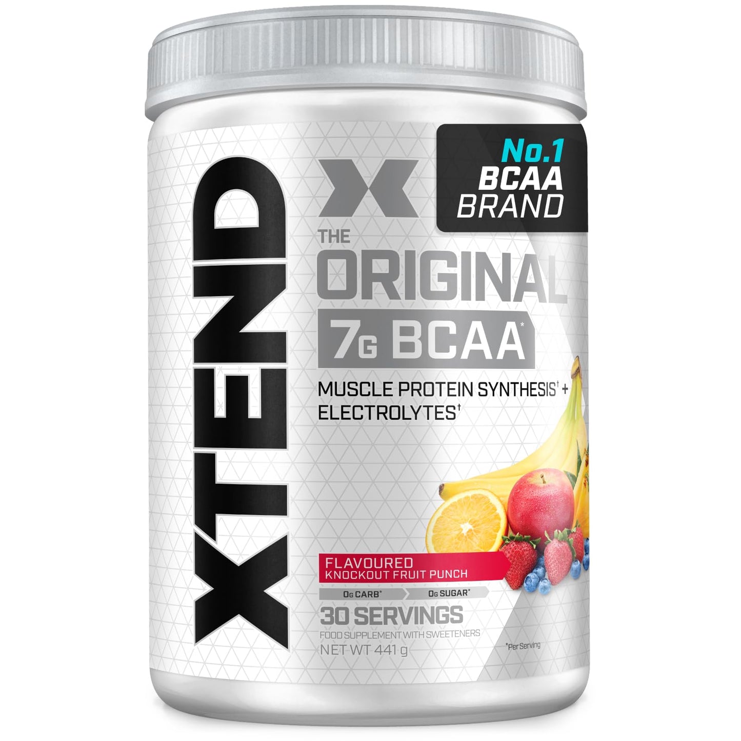 Scivation XTEND Original BCAA Powder Knockout Fruit Punch 30 Servings | 7g BCAAs Per Serving | Sugar Free Branched Chain Amino Acids and Electrolytes Powder for Post Workout Muscle Recovery and Hydration