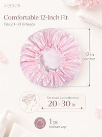 Aquior Shower Cap Reusable Shower Cap for Women Double Layer Waterproof Large Size for All Hair Lengths for Girls Spa Home Salon (Pink Cloud)