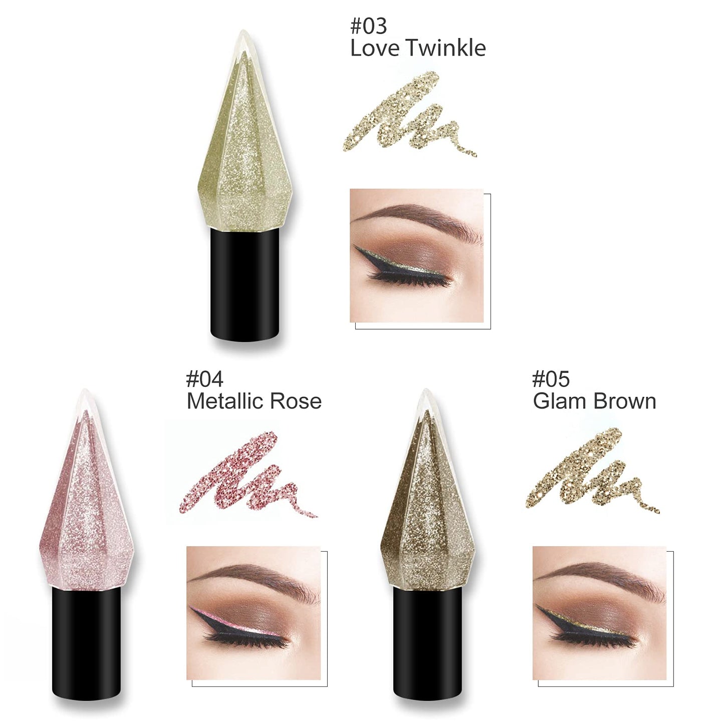 Erinde Glitter Liquid Eyeliner & Diamond Eyeshadow, Liquid Eye Shadow Long Lasting Pigmented, Colourful Eye Liners for Wedding Party Cosplay Eye Makeup Eye Liner