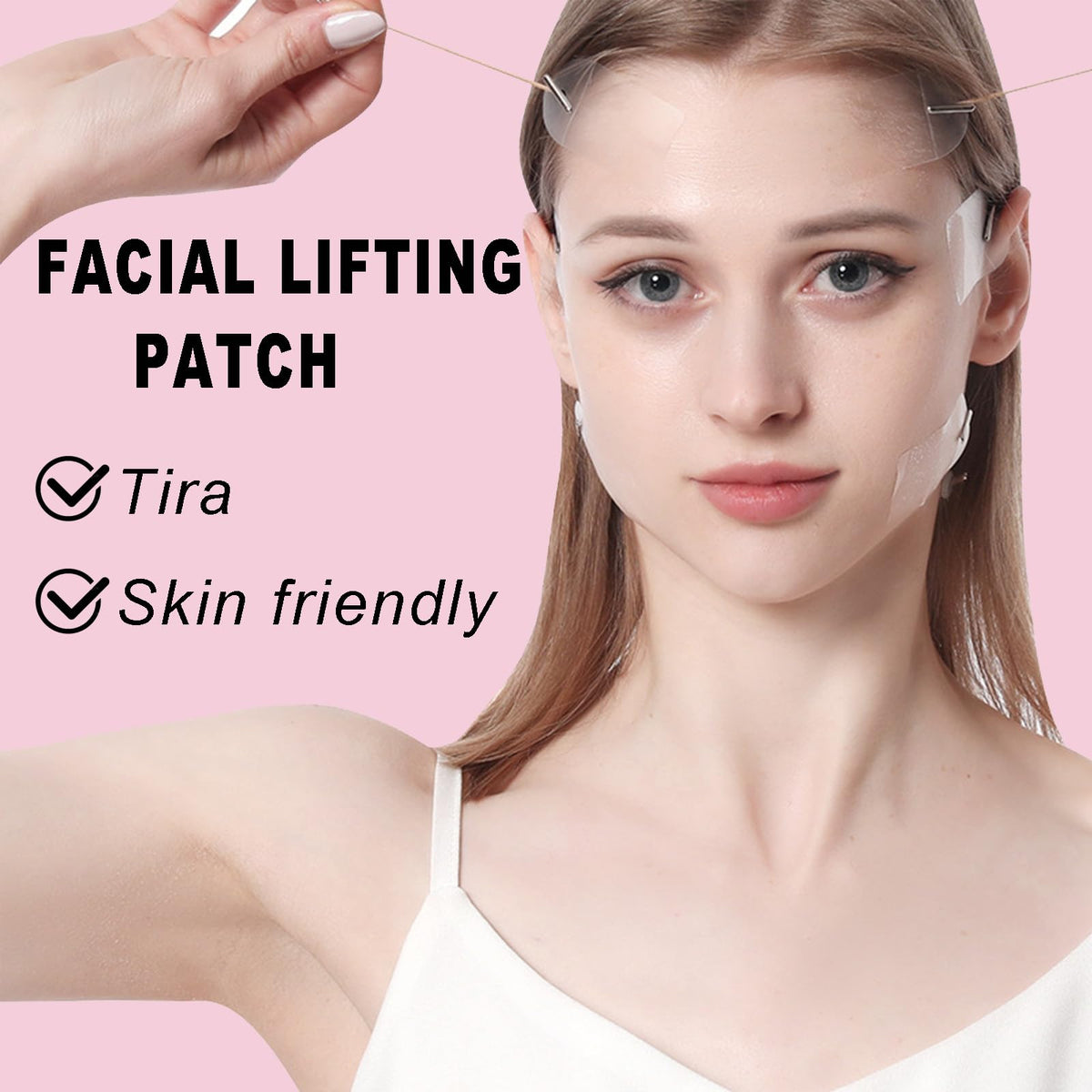 TUHOWEWZ Face Lift Tape, 20 Pcs Invisible V Face Sticker with 8 Lifting Ropes, Instant Makeup Facade Lift Tool, Face Lift Stickers for Wrinkles,Double chin,Jowls,Eyes,Tightening Skin Makeup Lift Tools