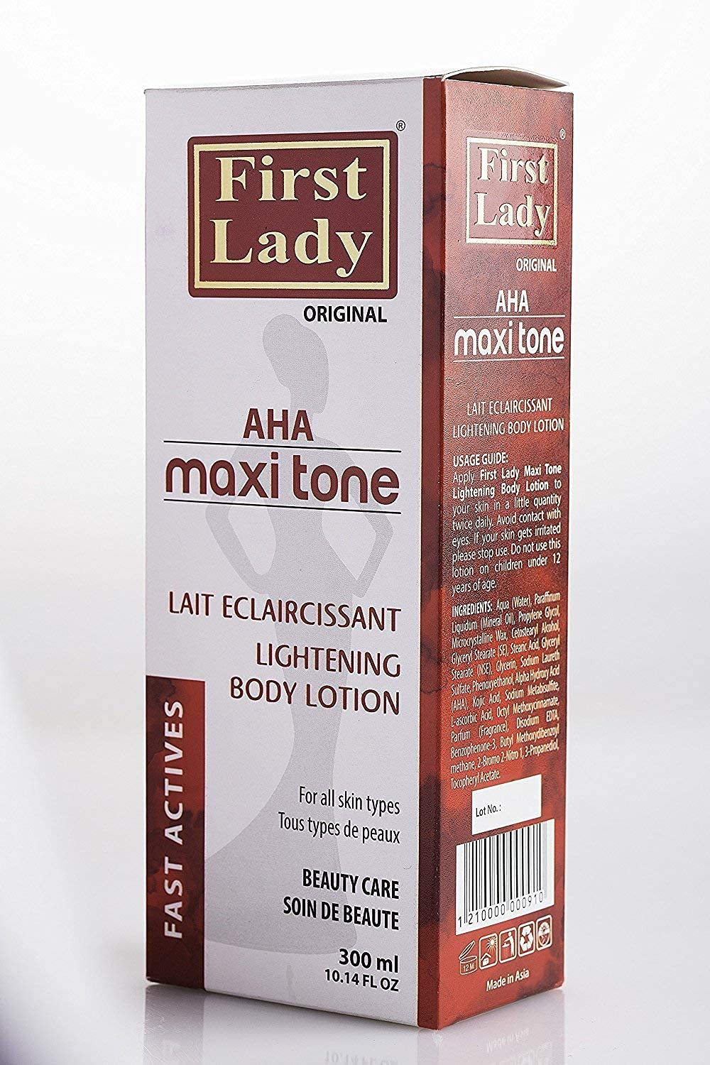 FIRST LADY First Lady Premium AHA Maxi Tone Skin Lightening Brightening Body Lotion 300ml *Results in 4 weeks* + First Lady Herbal Jamaican Black Castor Hair Oil 200ml