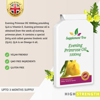 Supplement Tree Evening Primrose Oil EPO 1000mg 90 Capsules | Vegan Cold Pressed Supplement | Provides GLA & Vitamin E | 100% Quality Satisfaction Guarantee