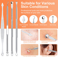 Blackhead Remover Tool Kit, IUMAKEVP 15 PCS Professional Stainless Steel Pimple Popper Comedone Extractor Tools for Removing Pimple, Blackheads, Zit on Face - Acne Removal Kit with Metal Case(Silvery)