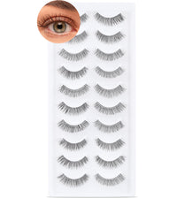 10 pairs Natural False eyelashes 3D Fake Lashes 100% Handmade Short Soft Reusable Eye Lash Transparent Strip Lashes Natural looking eyelash by EMEDA (Natural False Lashes 07)