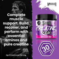 Warrior Creatine Monohydrate Plus EAA – 30 Servings Muscle Recovery & Support Formula with Performance Supplement Essential Amino Acid Powder Pre and Post Workout 270g Mixed Berry Flavour