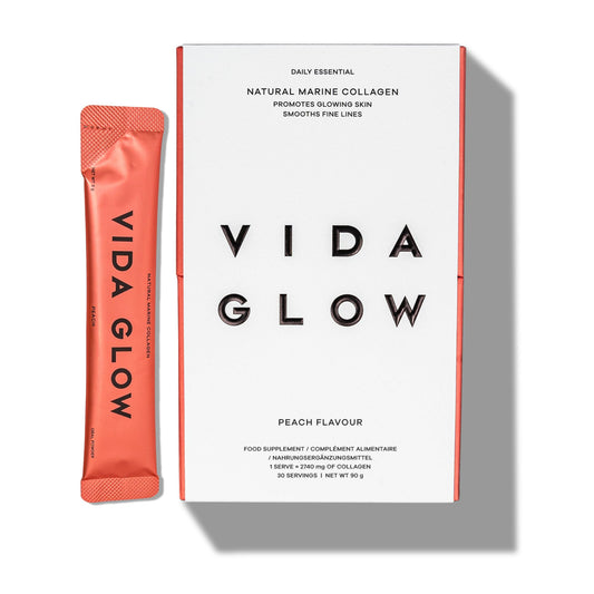 Vida Glow - Natural Hydrolysed Marine Collagen Sachets | Promotes Glowing Skin + Smooths Fine Lines (Peach, 30 Sachets)