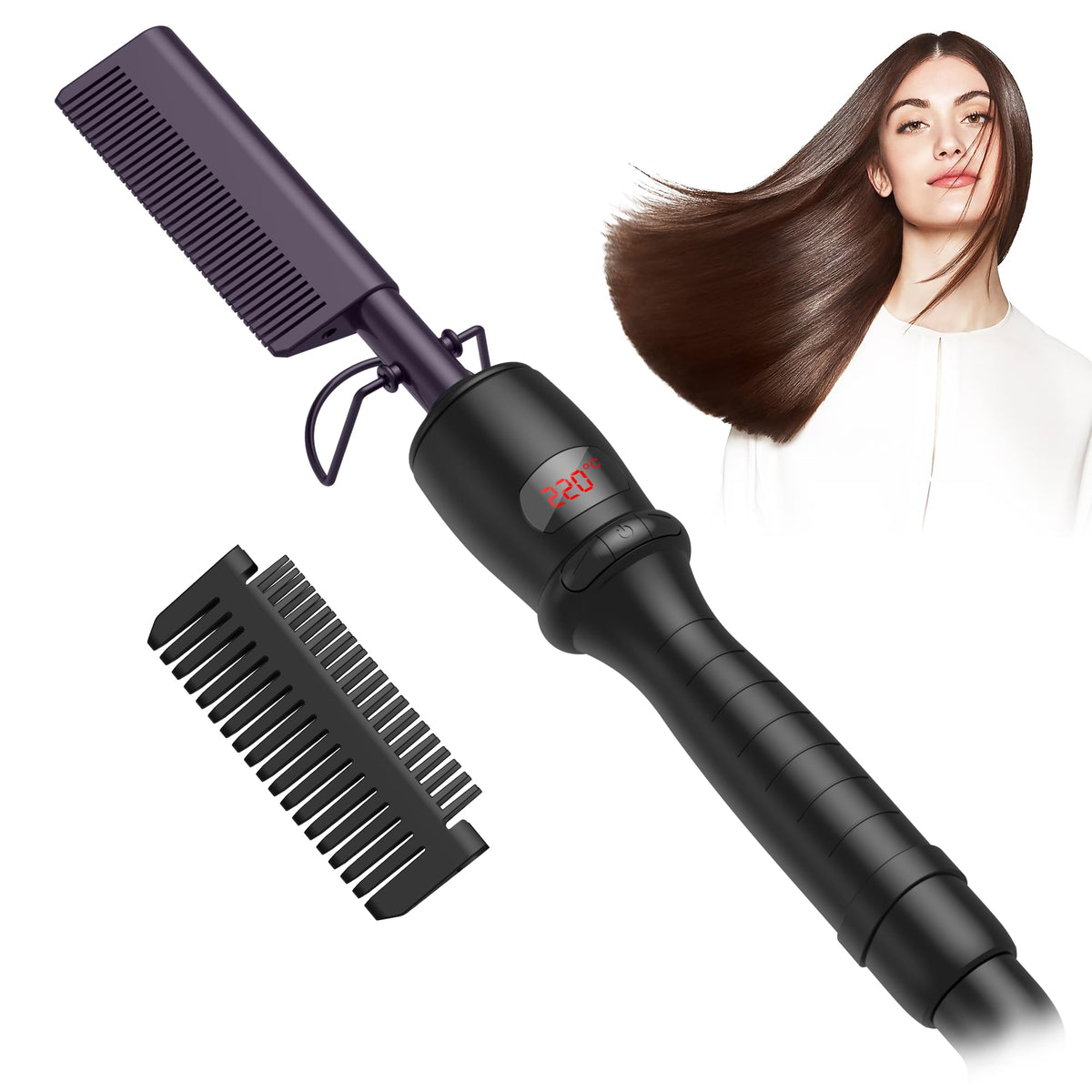 UKLISS Hot Comb for Wigs Afro Hair Beard Curly Hair Electric Copper Hot Comb Hair Straighteners Styling Appliances Heated Hair Press Comb Adjustable Temperature with LCD Display, Dark-Purple/Black