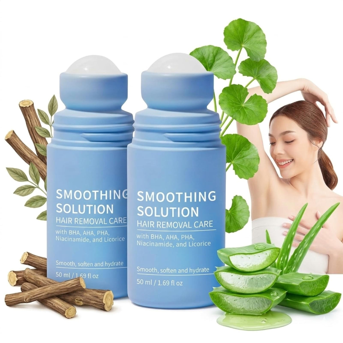 IZBEAUVO 2pcs Razor Bump Smoothing Solution Ingrown Hair Reduction with BHA AHA - High Roller Ingrown Tonic for Underarms Abdomen - Ingrown Hair Serum for Men & Women - Roller Ball Applicator for Tend Skin