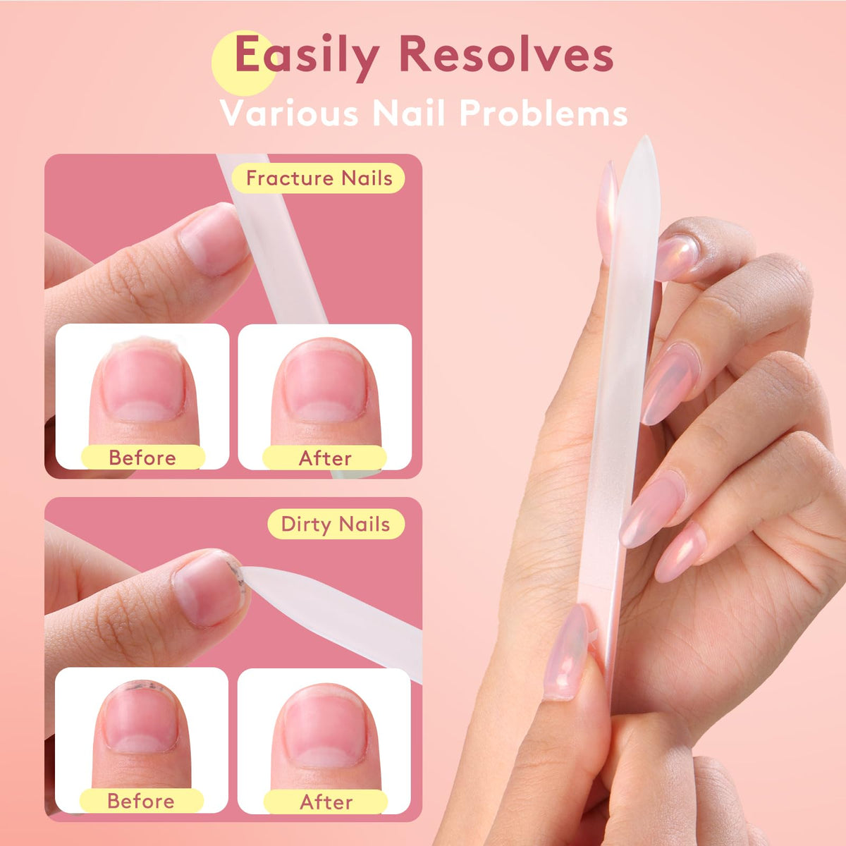 XIPOO Nail File Glass Nail File 3 Pack Premium Glass Nail File with Case Crystal Nail File Professional Salon Manicure Tool for Natural Nails Stocking Fillers for Women and Girls