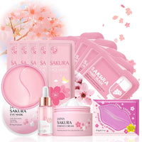 INSKIN Sakura Skin Care Sets & Kits, Girlsfriend Gifts, Pamper Gifts for Women with Serum,Cream,Sleep Mask,Eye Mask- Pamper Set for Teen,Girls,Women,Mom | Birthday, Travel Skincare Set（14PCS）
