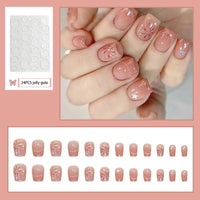 DMQ French False Nails,24PCS Short Almond Pale Pink Nails Tips,Blush Firework French Fake Nails,Acrylic Full Cover False Nails with Jelly Glue for Women Nail Art (Pale Pink, One Size)