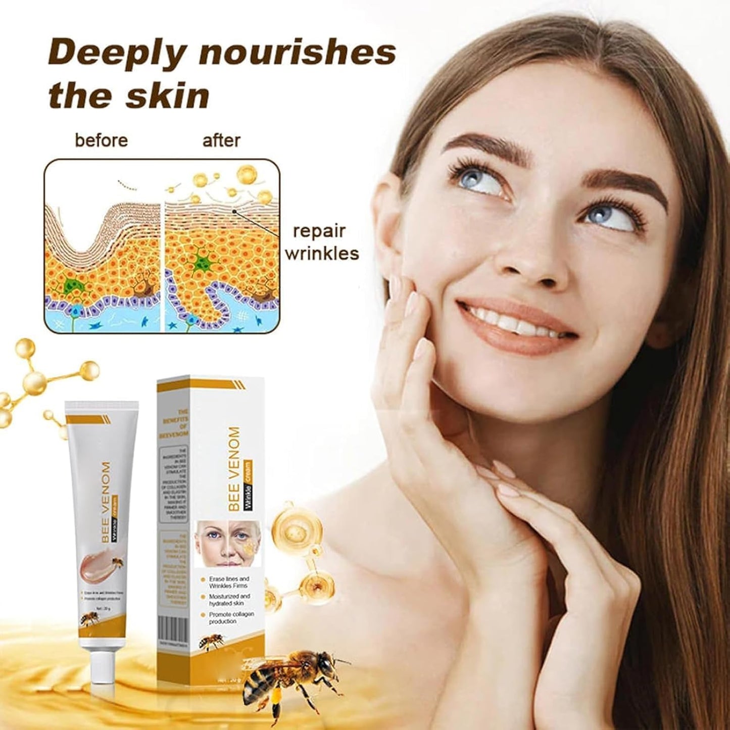 ALLILUYAA 2PCS Furzero Bee Venom Anti-Wrinkle Cream, Furzero Bee Venom Wrinkle Removal Cream, Anti-Wrinkle Moisturiser for Face and Neck, Bee Venom Anti-Wrinkle Cream for All Skin Types
