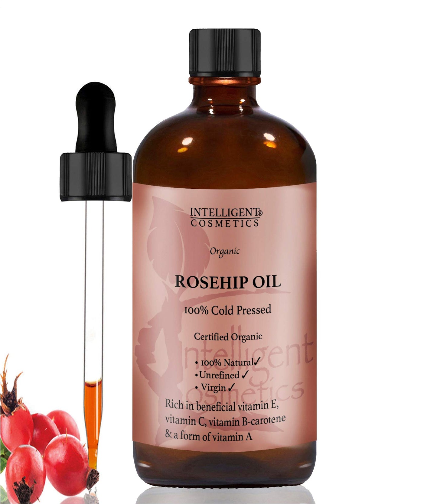 intelligent cosmetics 50ML Rosehip Oil 100% Cold Pressed Pure Certified Organic Oil, Best Known Facial Oil with Vitamin E, Vitamin C, B-carotene and a Form of Vitamin A