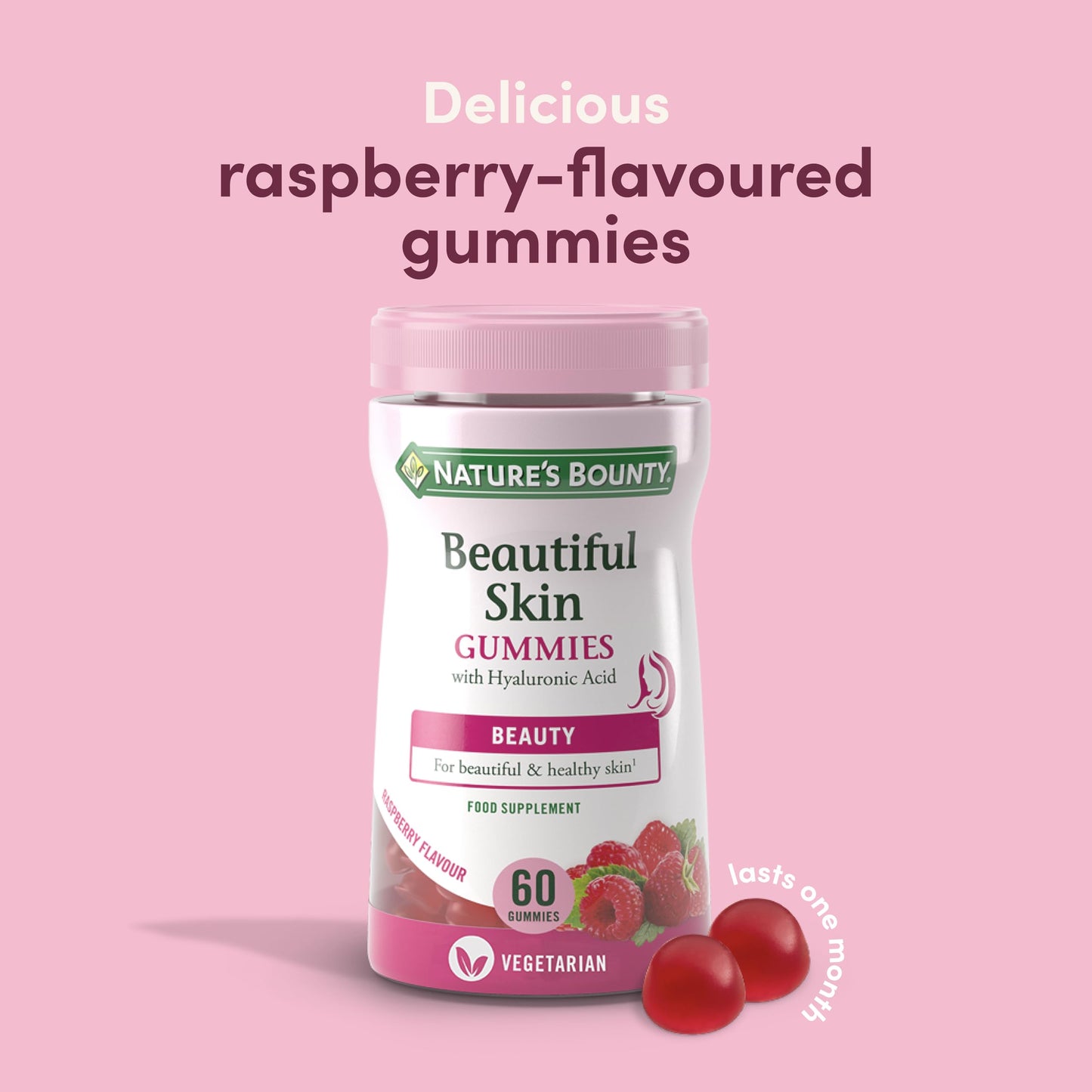 Nature's Bounty Beautiful Skin Gummies - Pack of 60 Gummies, 30 Day Supply - Including Zinc, Vitamins C and E, Biotin and Hyaluronic Acid - Support Your Beauty Routine