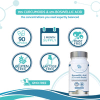 Xspan Labs Boswellic Acid & Curcumin Booster Complex – 1 Month Supply, 90 Capsules - containing Minimum 95% Curcumoids & 65% Boswellic Acid - with Added Ginger, Acerola Cherry and Black Pepper